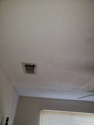 Here we had a customer in Richmond with a bad water leak from their a/c unit. The first picture shows the before picture. The second picture is after the patch, mud, and texture have been applied and the last picture is after everything has been freshly painted. Once the paint dries you would never be able to tell that anything had happened.... the homeowners are very pleased with the results.  We also added new insulation since we had to remove so much that was wet.