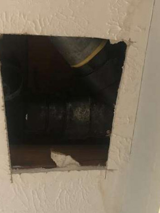 A customer in Missouri City had a small leak in the ceiling and a plumber had to cut out a small hole to make repairs to the pipe. They brought us in to patch the hole in the drywall then texture to match. In a day or two after everything dries they will be able to paint and it will be good as new.